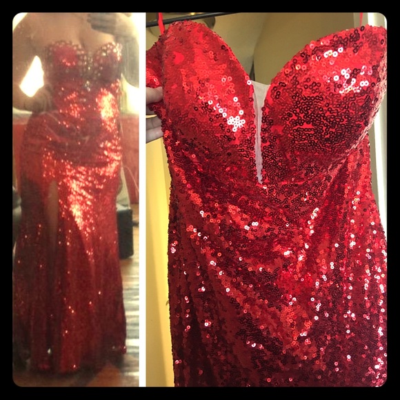red sequin corset dress